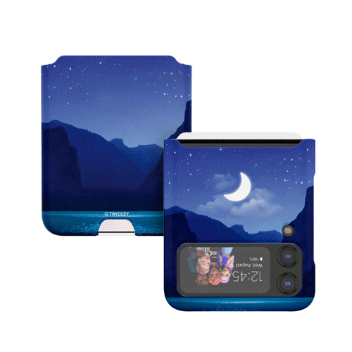 [T] 갤럭시Z플립 3 4 5 밤하늘달 카드 3D곡면 하드케이스