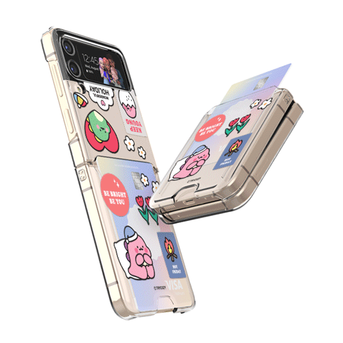 [T] 갤럭시Z플림 3 4 핑크 리틀티노 패치 클리어 카드 하드케이스